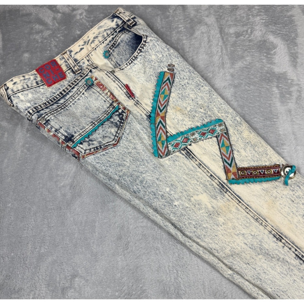 VINTAGE Corniche Jeans Women Juniors 11/12 Acid Wash Southwestern Texas 80s FLAW